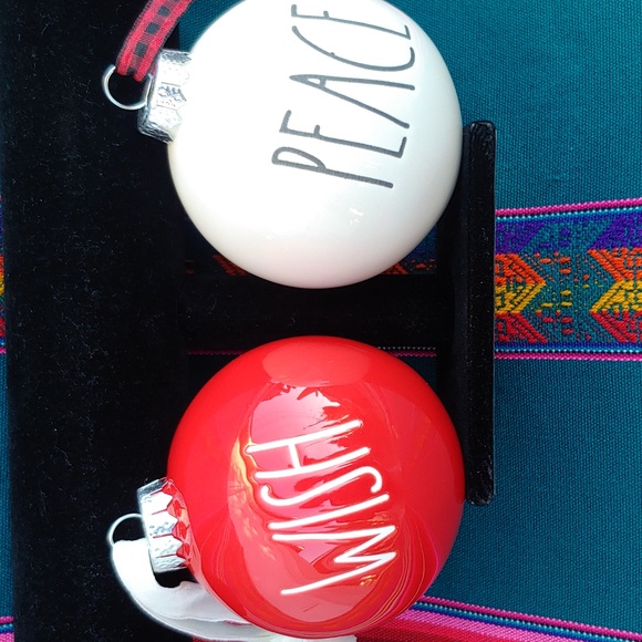 Rae Dunn Set of Two Ceramic Christmas Sphere Ornaments in White & Red - Picture 3 of 11